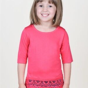 Southern Grace Girls Hot Pink 3/4 Sleeve Lace Hem Top